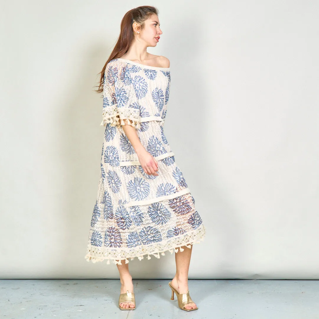 Boho floral oversize tiered dress with tassels wholesale