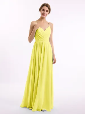 Chiffon Bridesmaid Dresses with Spaghetti Straps-Lemon
