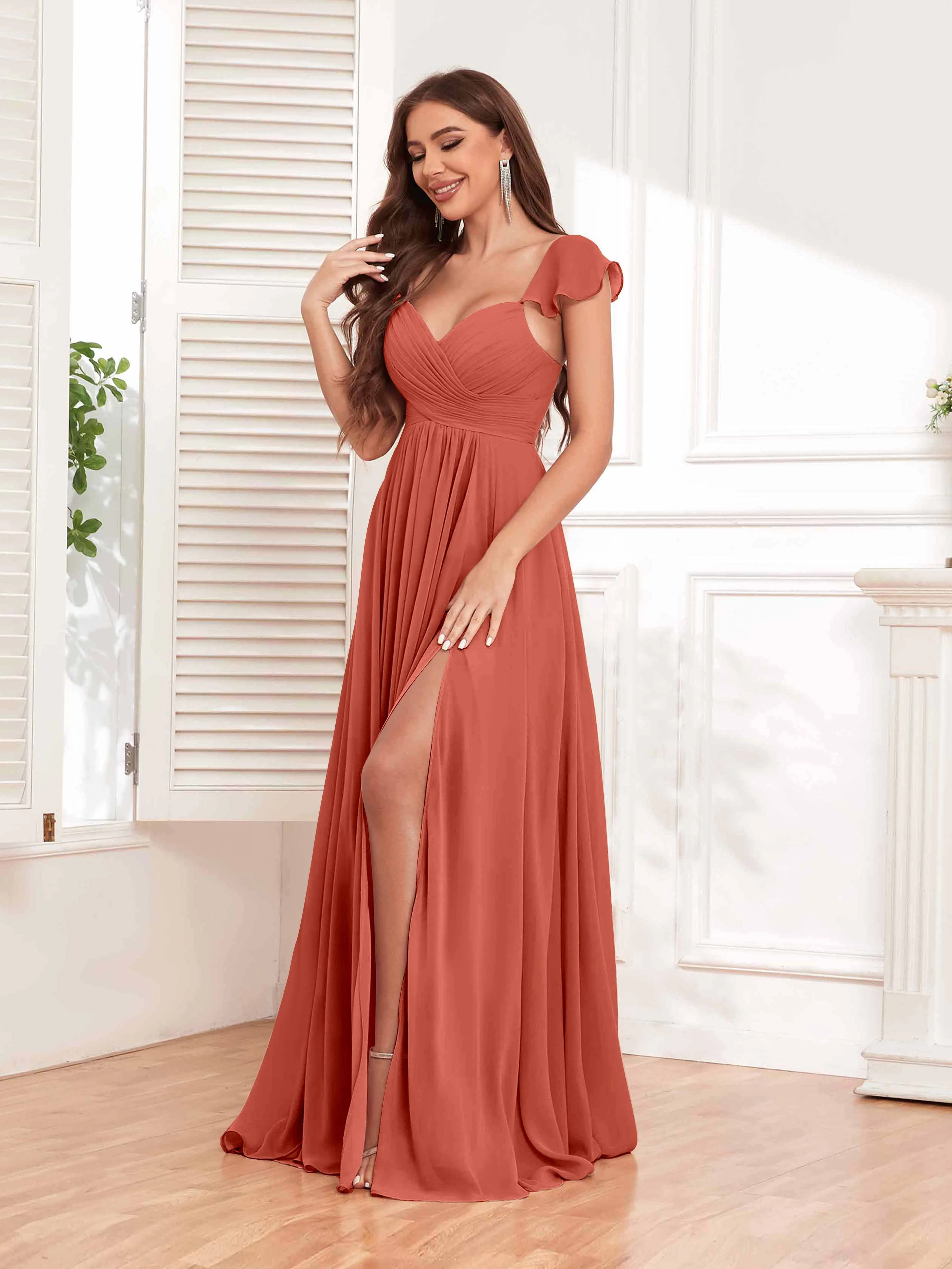 Haven Graceful Sweetheart Pleated Maxi Chiffon Bridesmaid Dresses
