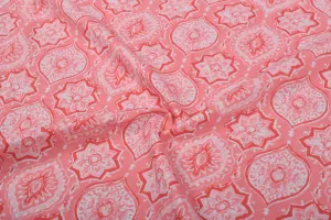 Light Pink & White Printed Cotton Cambric Fabric