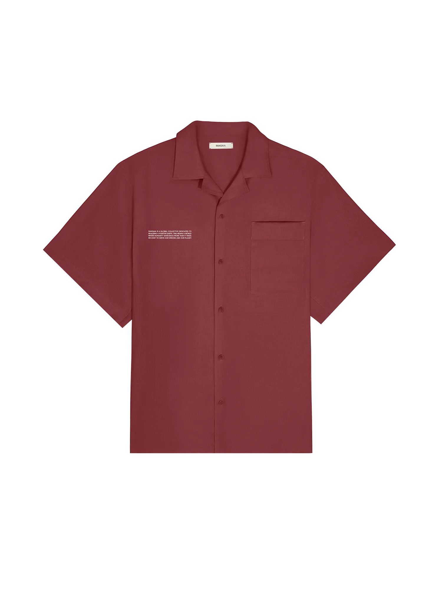 Mens DNA Linen Camp Collar Shirt—garnet red