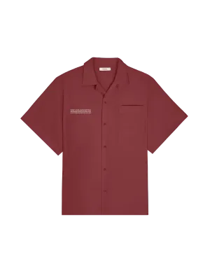 Mens DNA Linen Camp Collar Shirt—garnet red