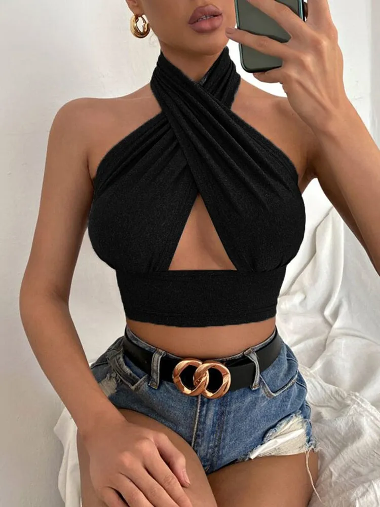 SUMMER WHITE  ELEGANT HALTER TOP