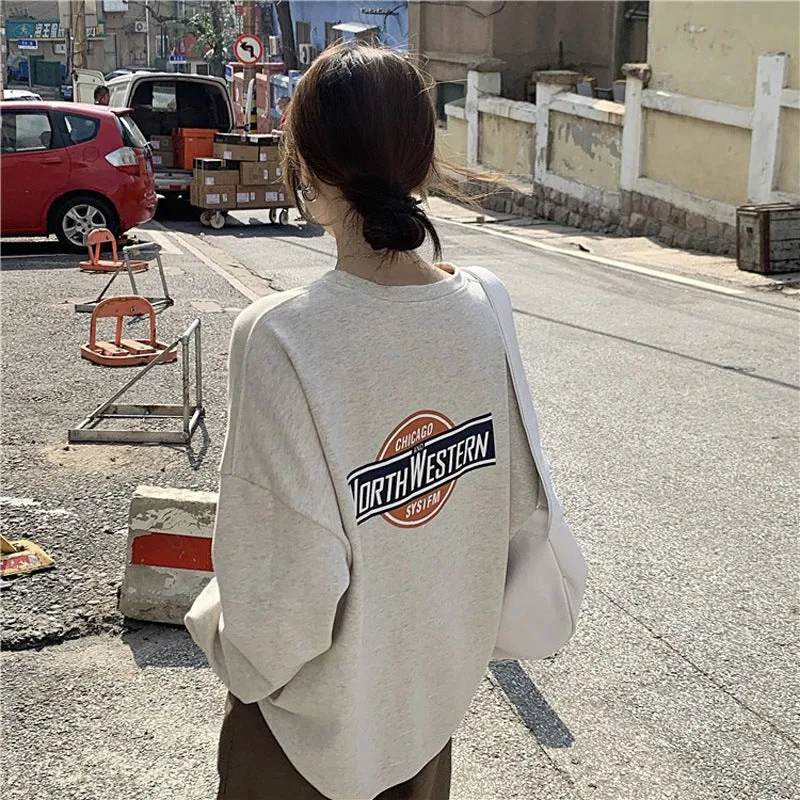 Thick Korean Loose BF Printed Popular Elegant Long Sleeved Sweatshirt Women Outerwear