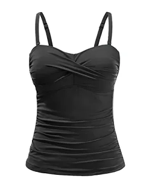Trendy Bandeau Bathing Suit Top Women's Twist Front Tankini with Tummy Control